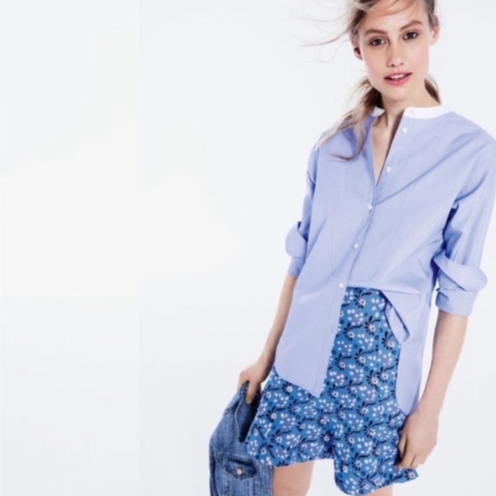 J. Crew Women's Size 12 Skirt Blue Floral Flounce Hem - Picture 2 of 6